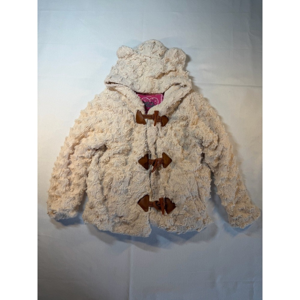 Cutie Patootie Cream Plush Girls Hooded‎ Dress Coat with Teddy Bear Hood 3T
